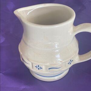 Longaberger Cream and Blue Ceramic Art Pitcher